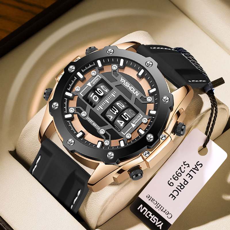 Leather Watch Band Men - Relógio digital criativo de quartzo masculino,
