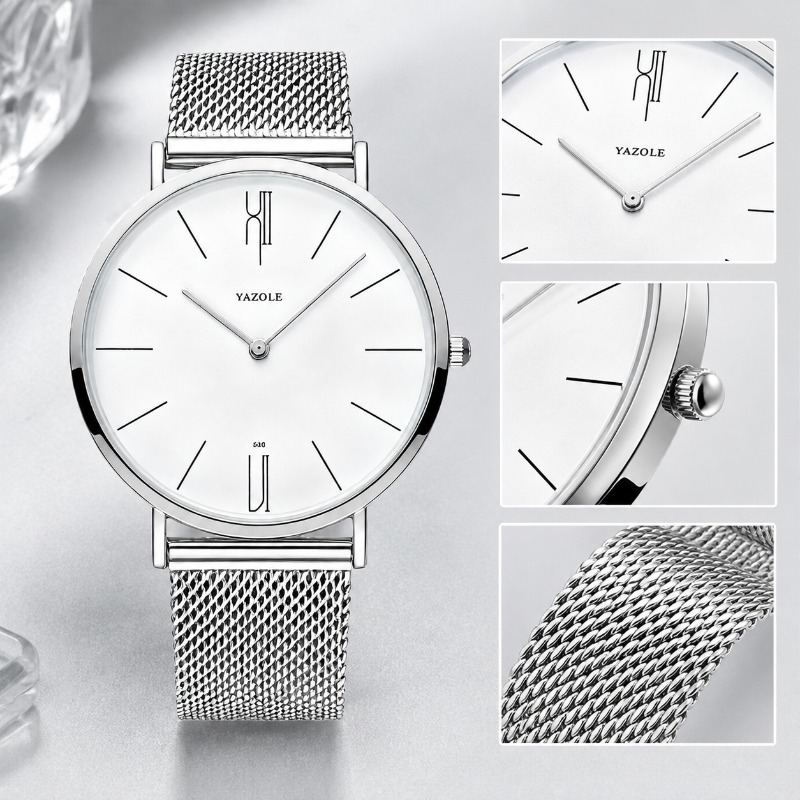 Mesh Strap Metal - Relógio masculino minimalista, relógio de pulso